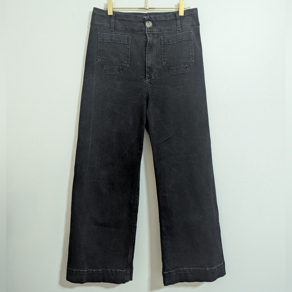 Pilcro Anthropologie Size 29 Black The Skipper Wide Leg Cropped Jeans
